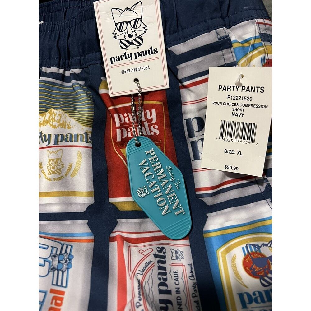 Party Pants Swim Trunks Board Shorts Mens XL Beer Cans Drawstring & Elastic NWT - Picture 7 of 8